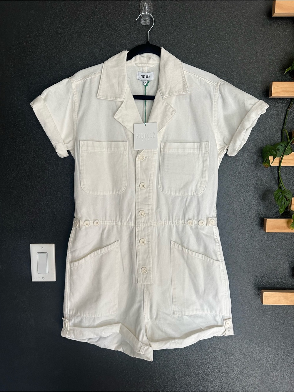 Pistola Parker Romper White Size Small NWT Utility Short Sleeve Button Front - Picture 3 of 8
